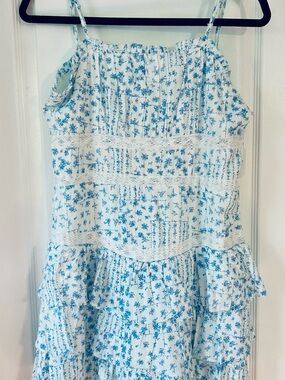 NWT ALTAR’D STATE Spring/Summer White/Blue Floral Boho Style Sundress- Size L